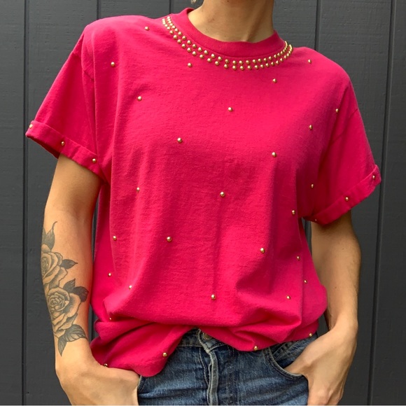 SOLD!!Vintage Gepetto pink gold studded tee - Picture 1 of 6